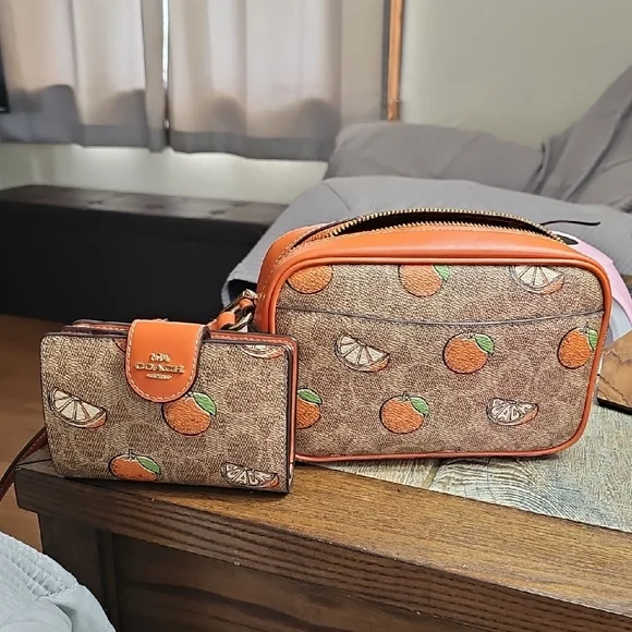 Coach Orange and Brown Crossbody Bag Set - Picture 1 of 4